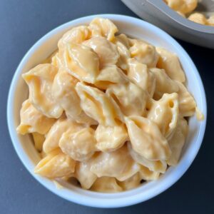 bowl of high protein mac and cheese