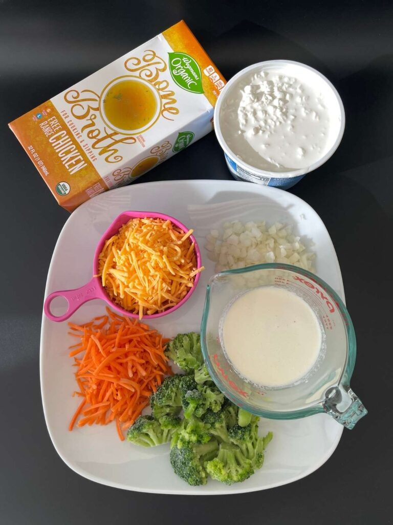 ingredients for keto broccoli cheddar soup