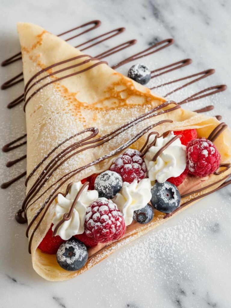 keto crepes filled with whipped cream and berries