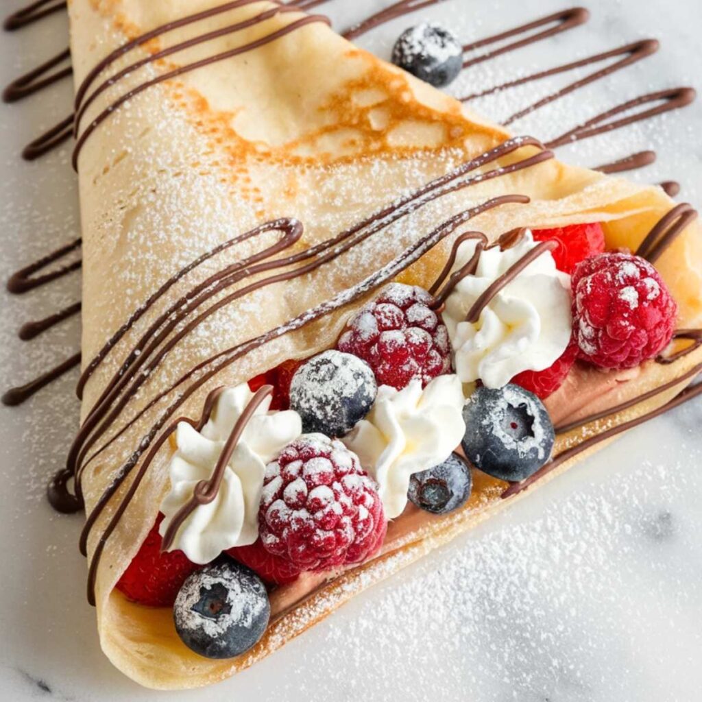 keto crepes with whipped cream and berries