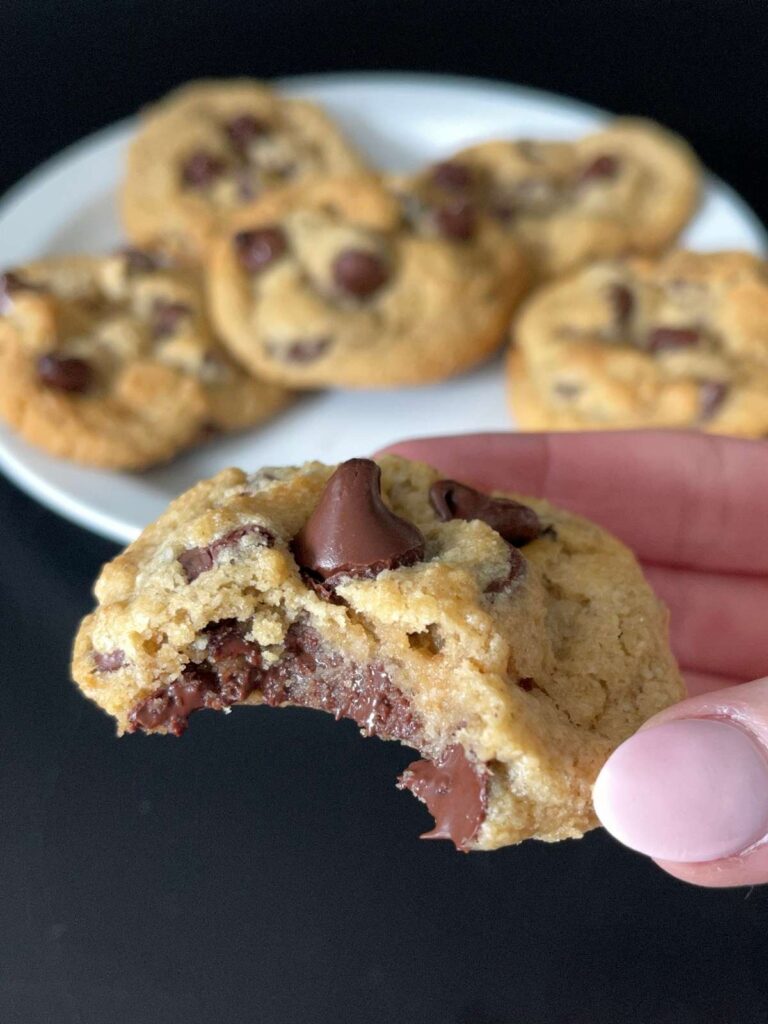 gluten free chocolate chip cookie with a bite taken out