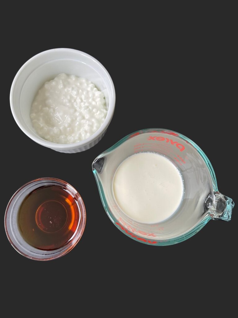 cottage cheese ice cream ingredients - cottage cheese, maple syrup, milk/cream