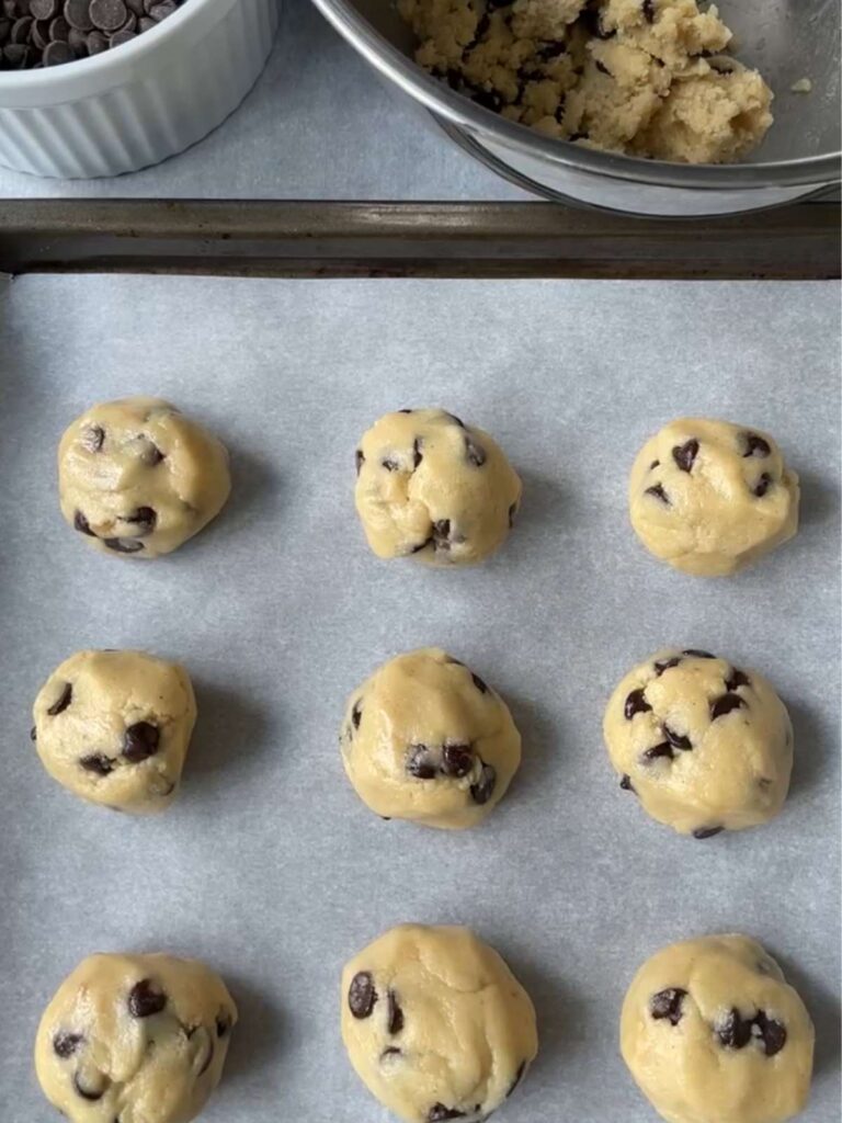 cookie dough balls on a tray